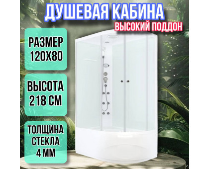 Душевая кабина 120х80 левая высокий поддон высота 218 матовая D-S Simple
